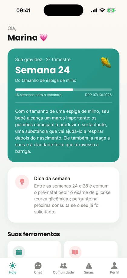 Tela inicial do app Mamãe Zen