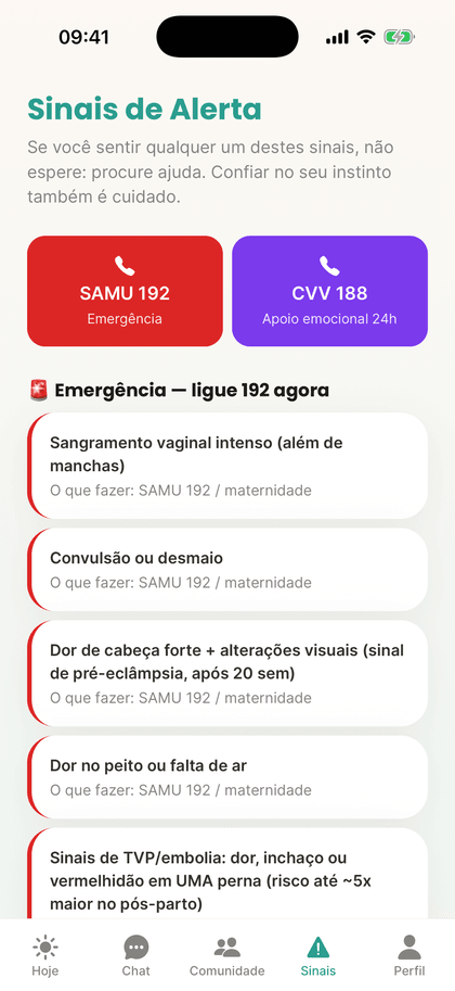 Lista de sinais de alerta da gravidez